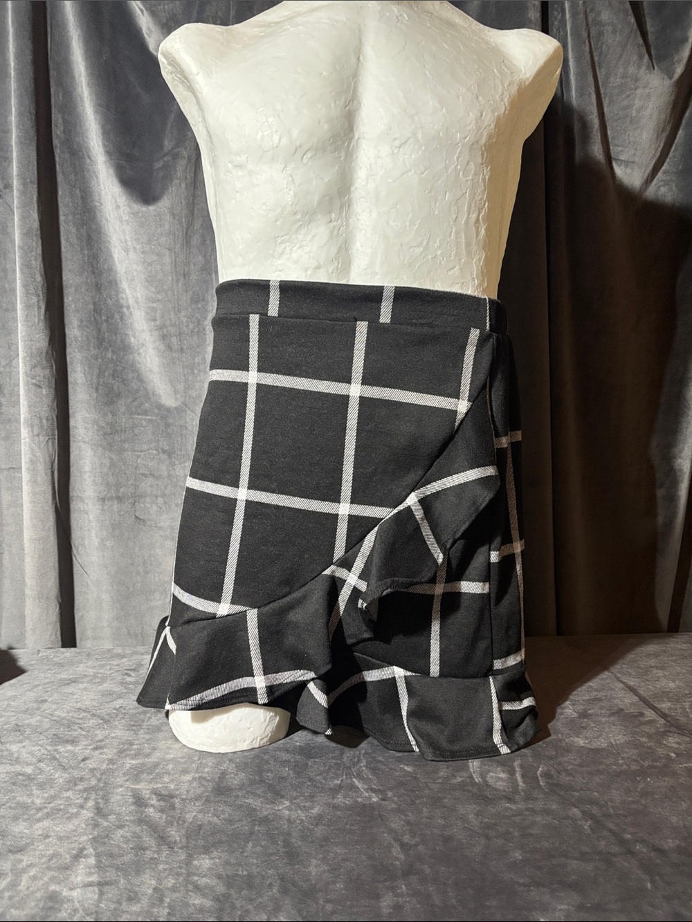 Must Have Black Windowpane Wrap Skirt with Ruffle Hem